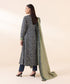 Women's Unstitched Zari Khaddar Blue Printed 3 Piece Suit